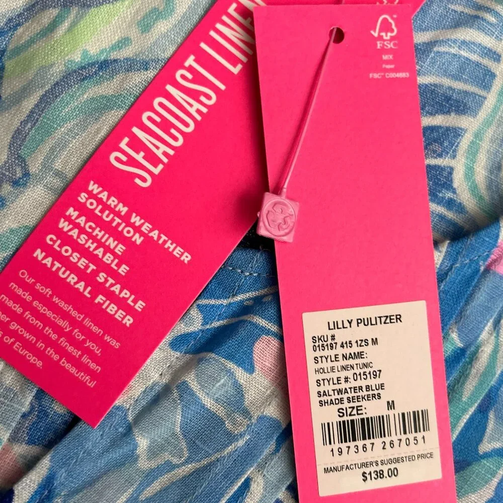 Lilly Pulitzer Hollie Linen Tunic (Saltwater Blue, Shade Seekers) (Medium) (NWT) - Picture 4 of 5